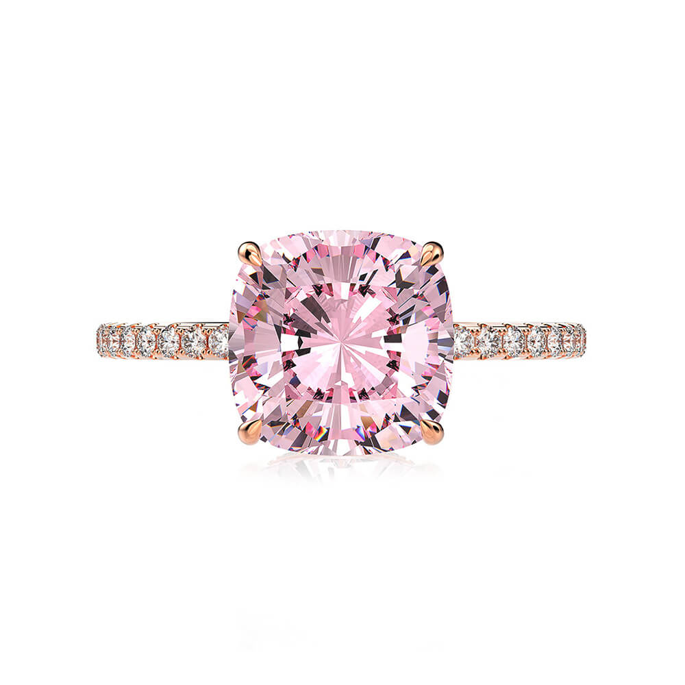Hidden Halo Cushion Lab-Created Sapphire Pave Rose Gold Sterling Silver Ring