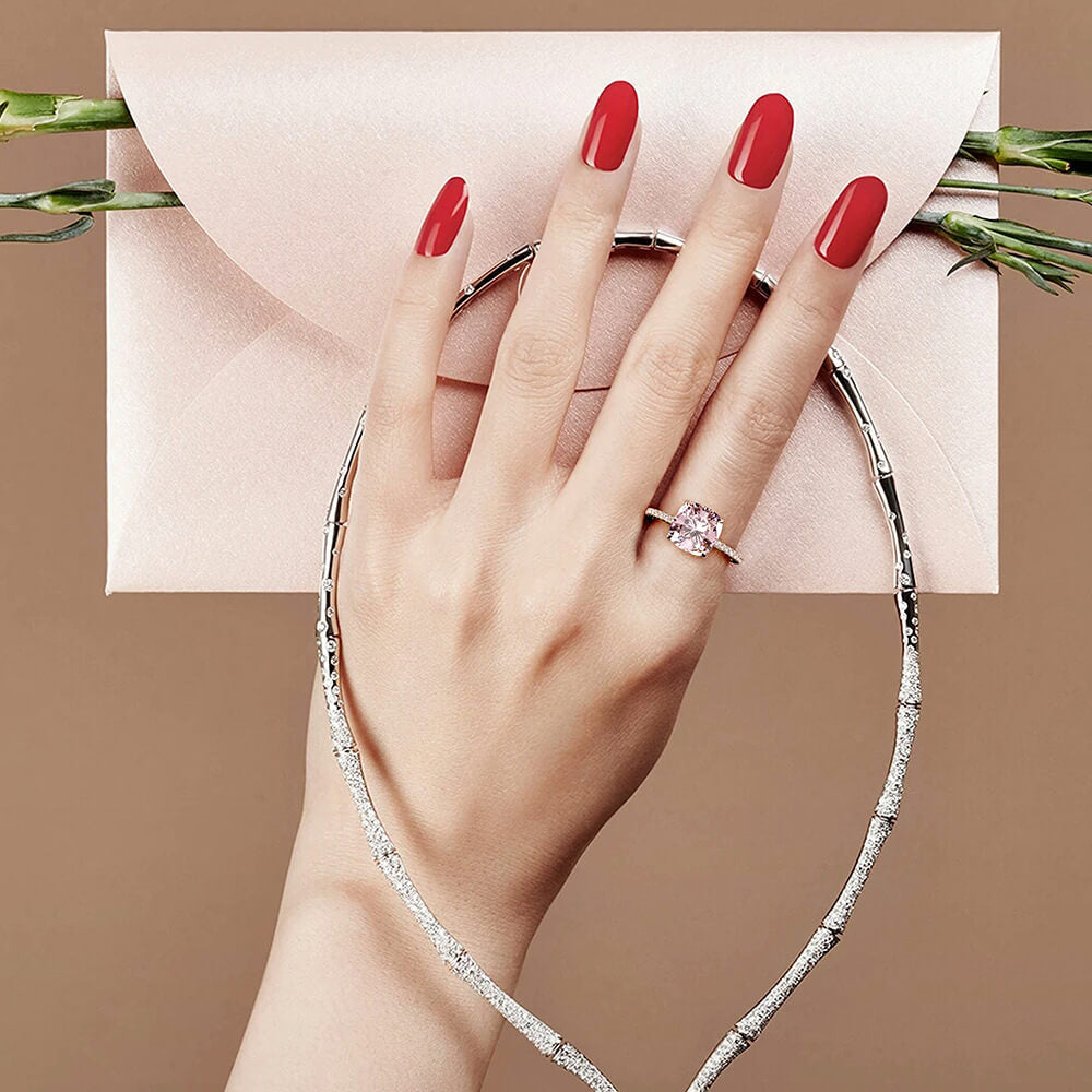 Hidden Halo Cushion Lab-Created Sapphire Pave Rose Gold Sterling Silver Ring