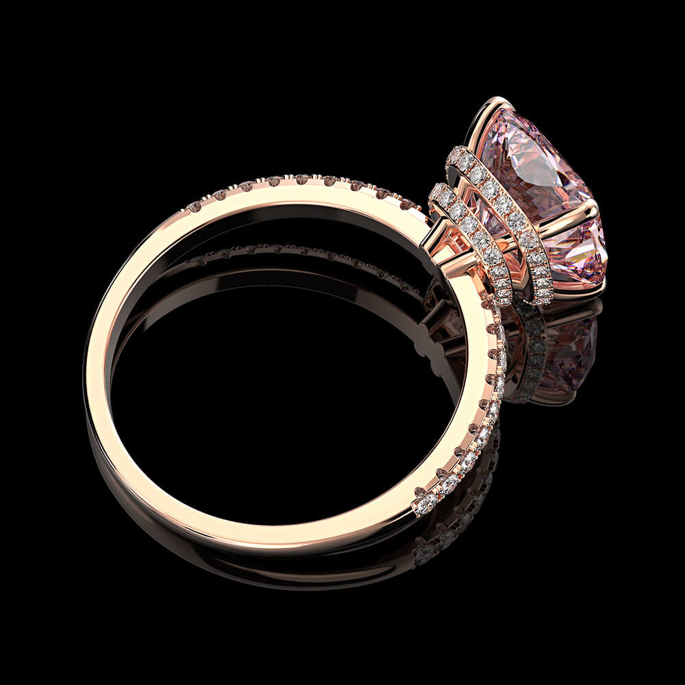Hidden Halo Cushion Lab-Created Sapphire Pave Rose Gold Sterling Silver Ring