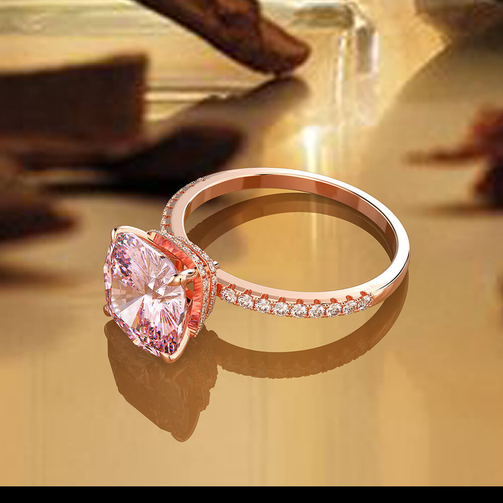 Hidden Halo Cushion Lab-Created Sapphire Pave Rose Gold Sterling Silver Ring