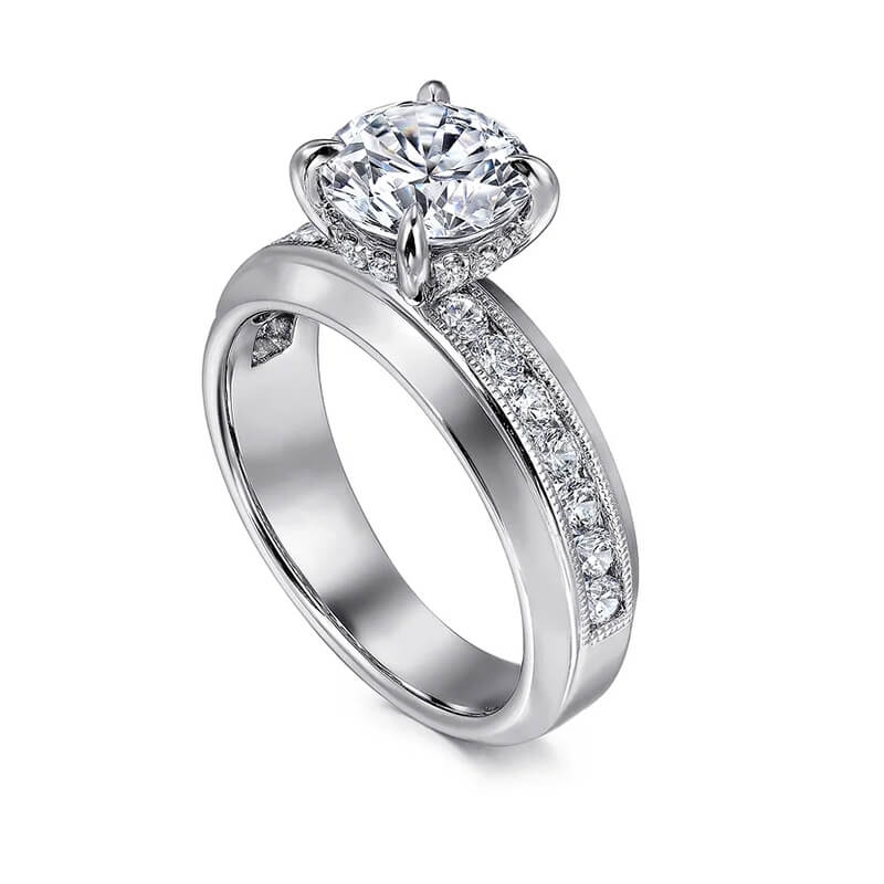 Hidden Halo Moissanite Milgrain Channel Set Engagement Ring