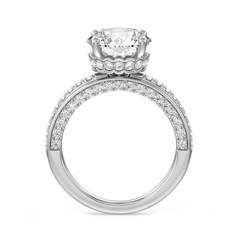 Hidden Halo Moissanite Split Shank Trio Pave Engagement Ring