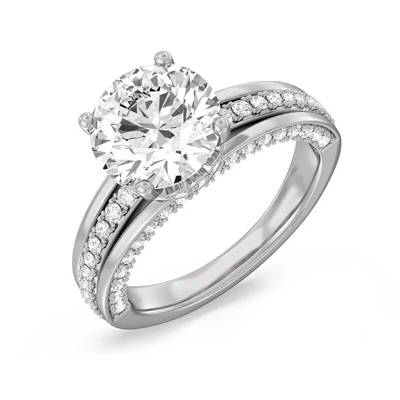 Hidden Halo Moissanite Split Shank Trio Pave Engagement Ring