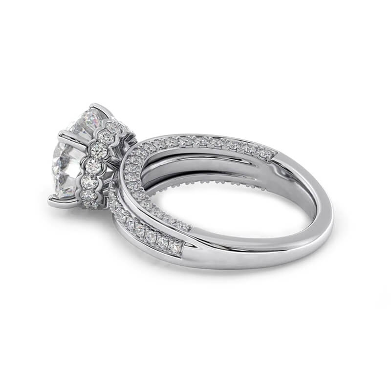 Hidden Halo Moissanite Split Shank Trio Pave Engagement Ring