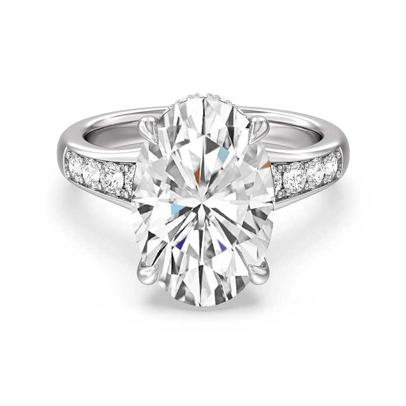 Hidden Halo Oval Moissanite Graduated Channel Set Engagement Ring