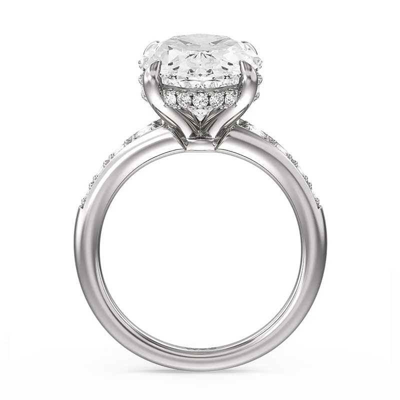Hidden Halo Oval Moissanite Graduated Channel Set Engagement Ring