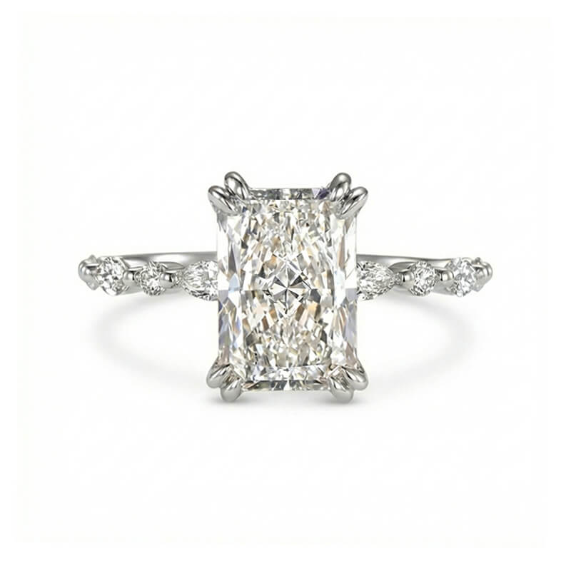 Hidden Halo Radiant Moissanite Marquise & Round Accent Engagement Ring