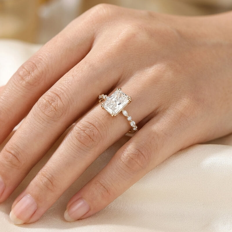 Hidden Halo Radiant Moissanite Marquise & Round Accent Engagement Ring