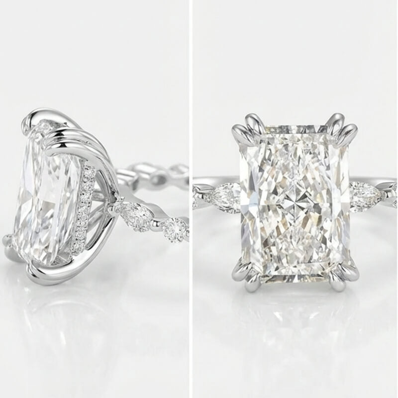 Hidden Halo Radiant Moissanite Marquise & Round Accent Engagement Ring