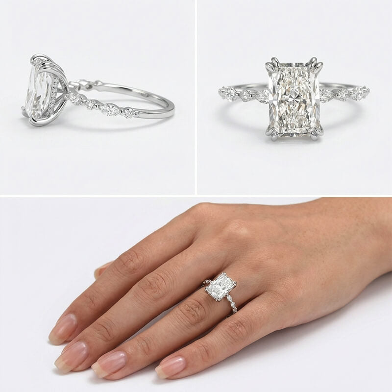 Hidden Halo Radiant Moissanite Marquise & Round Accent Engagement Ring