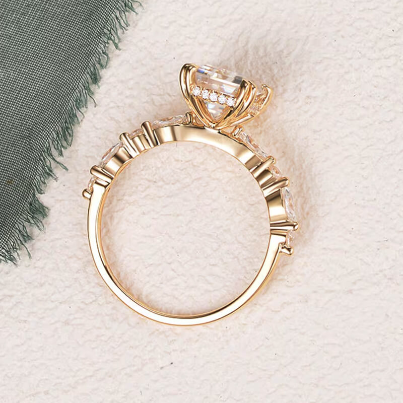 Hidden Halo Radiant Moissanite Marquise & Round Accent Engagement Ring