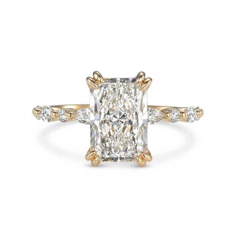 Hidden Halo Radiant Moissanite Marquise & Round Accent Engagement Ring