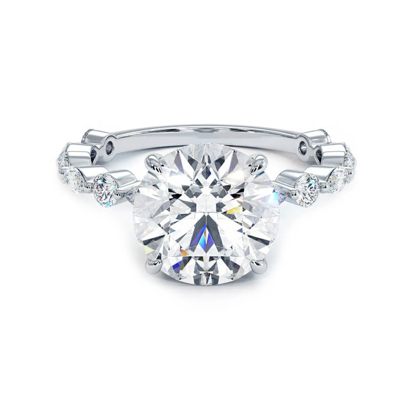 Hidden Halo Round Moissanite Alternating Round And Marquise Engagement Ring