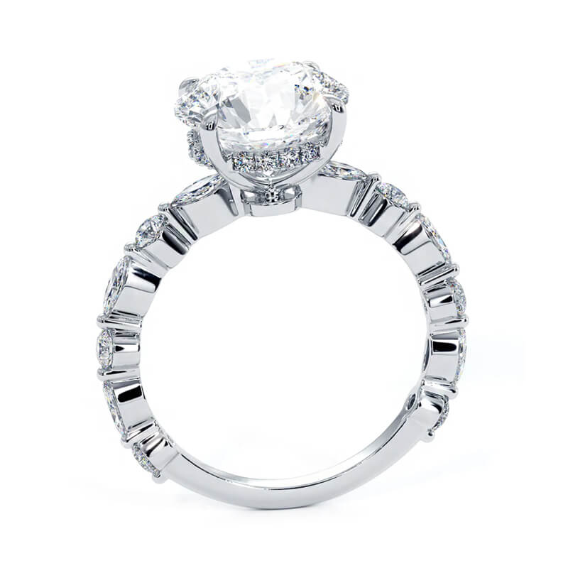 Hidden Halo Round Moissanite Alternating Round And Marquise Engagement Ring