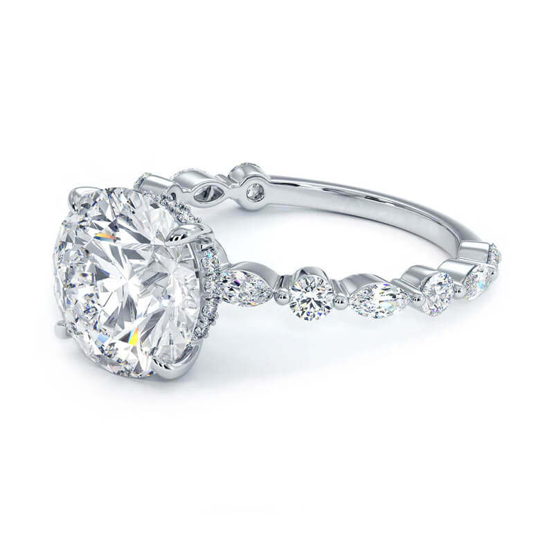 Hidden Halo Round Moissanite Alternating Round And Marquise Engagement Ring