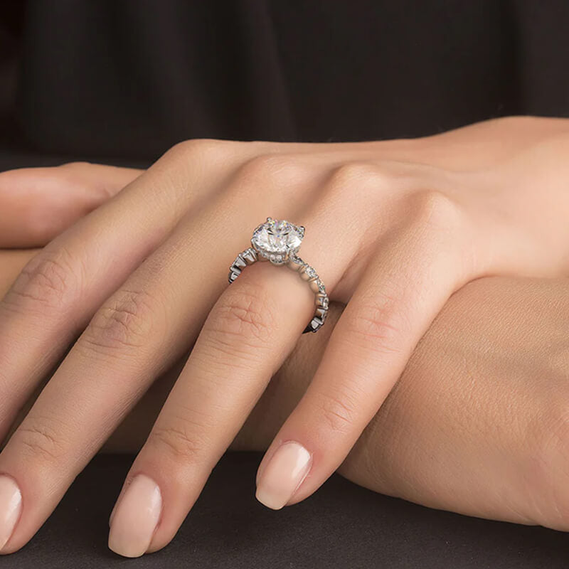 Hidden Halo Round Moissanite Alternating Round And Marquise Engagement Ring