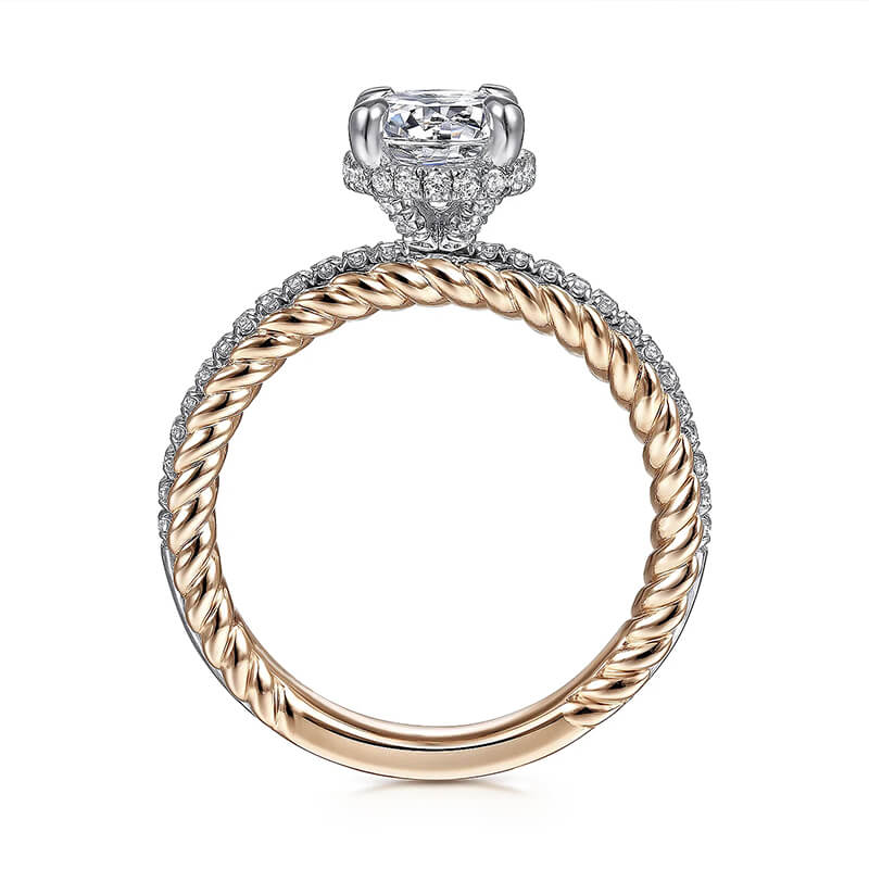 Hidden Halo Round Moissanite Pave Two Tone Engagement Ring