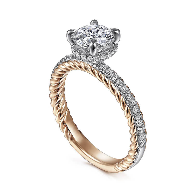Hidden Halo Round Moissanite Pave Two Tone Engagement Ring