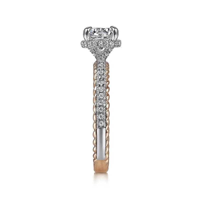 Hidden Halo Round Moissanite Pave Two Tone Engagement Ring