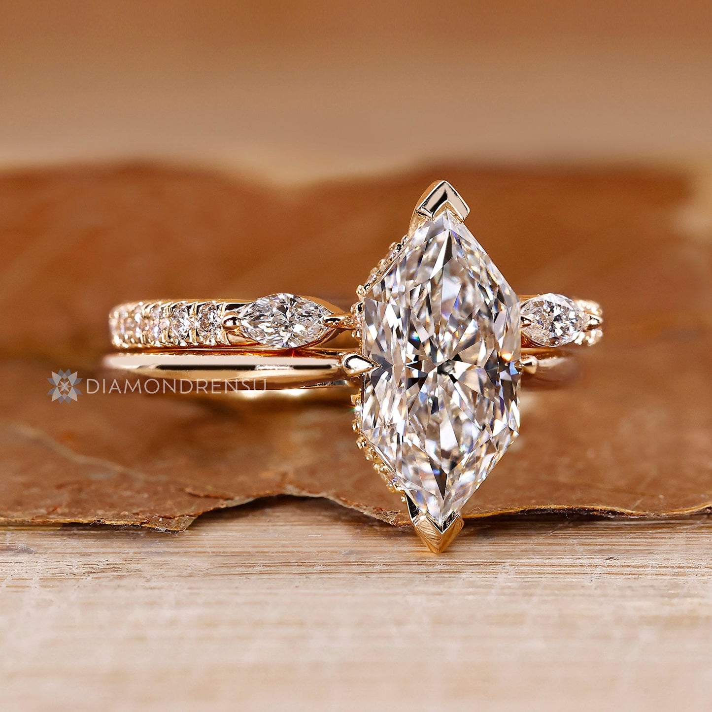 Dutch Marquise Wedding Ring with Marquise and Round Half Eternity Band