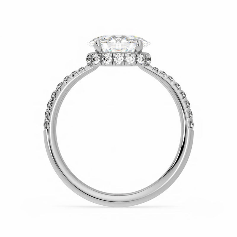 Horizontal Hidden Halo Oval Moissanite Pave Engagement Ring