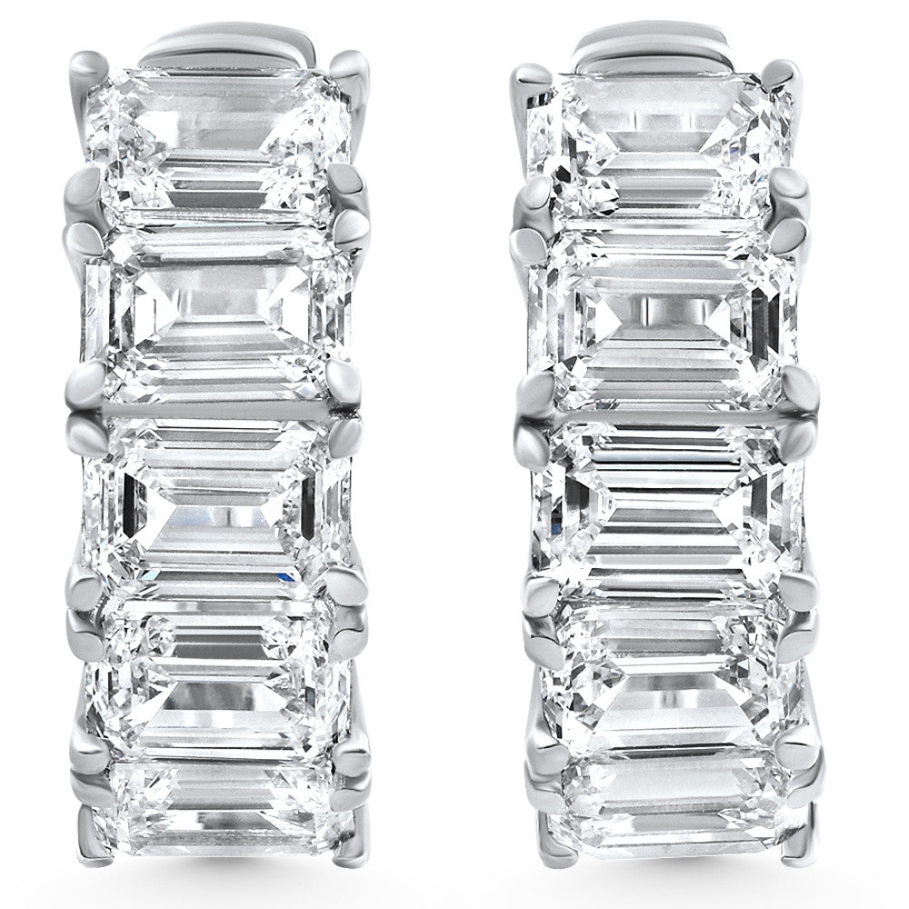 6.30Ct Emerald Cut Diamond Hoops 14k White Gold Lab Grown Earrings 3/4"