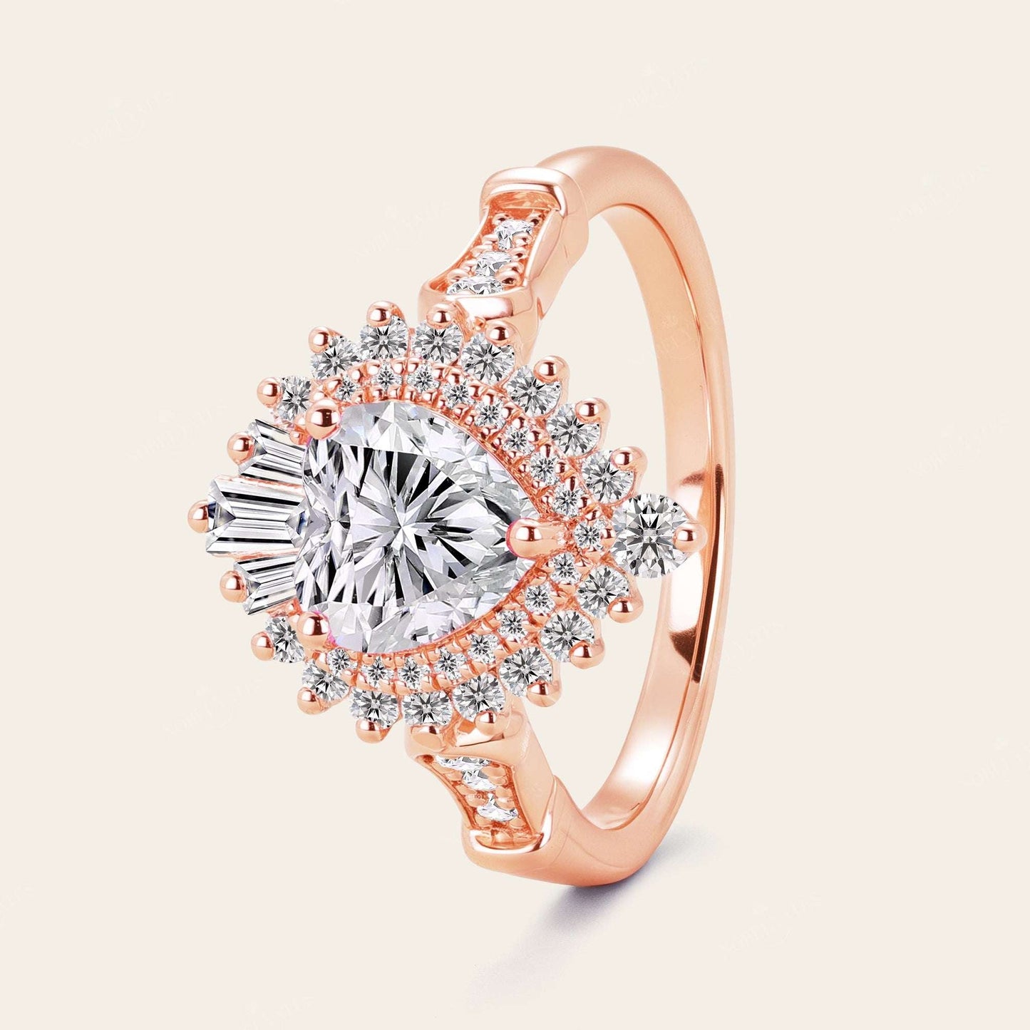 IGI Lab Grown Diamond Heart Cut Art Deco Halo Engagement Ring