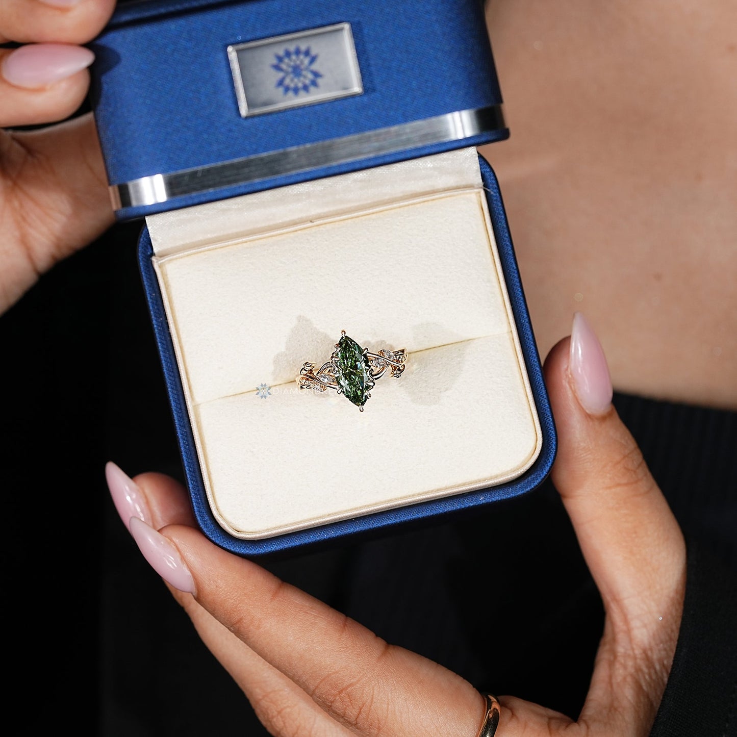 Green Marquise Nature Inspired Engagement Ring