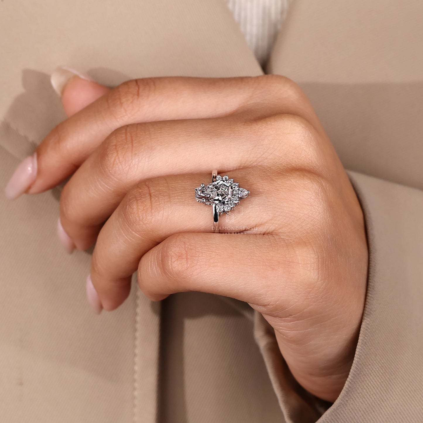 Vintage Coffin Shaped Engagement Ring with Half Halo Style