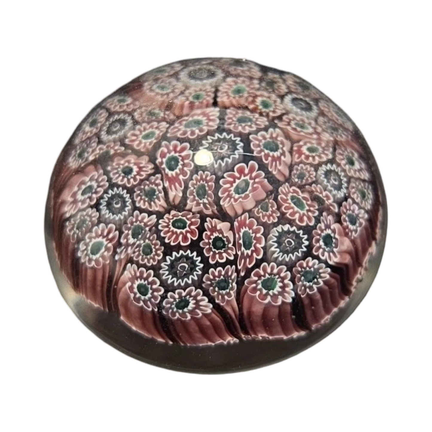 Vintage Murano Millefiori Art Glass Paperweight | Burgundy Floral