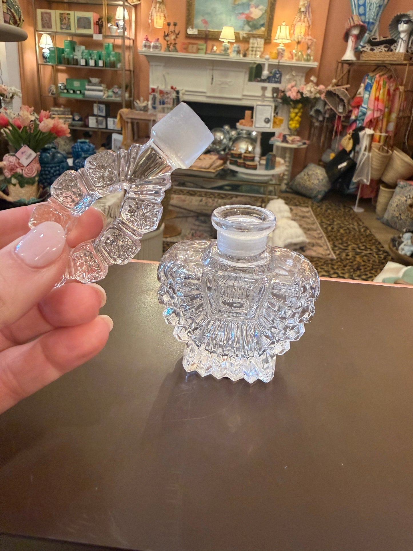 Vintage Crystal Perfume Bottle with Ornate Stopper