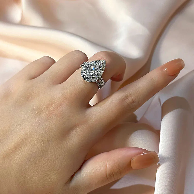 Refined Pear Cut 4.0ct Split Shank Engagement Ring In Sterling Silver