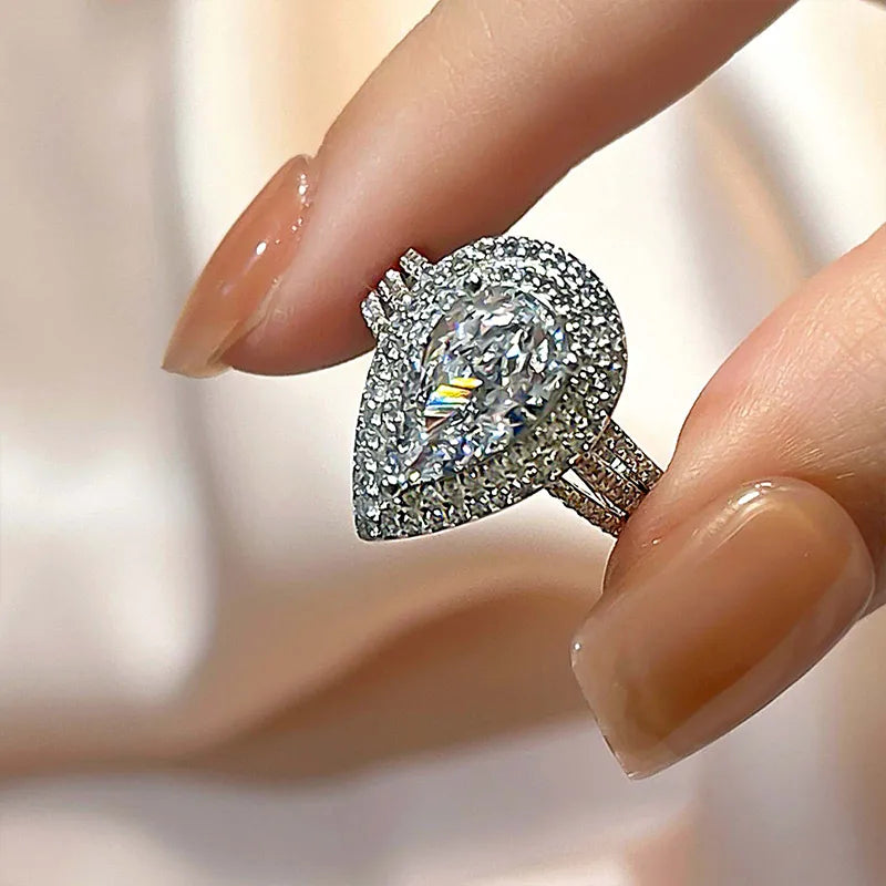 Refined Pear Cut 4.0ct Split Shank Engagement Ring In Sterling Silver