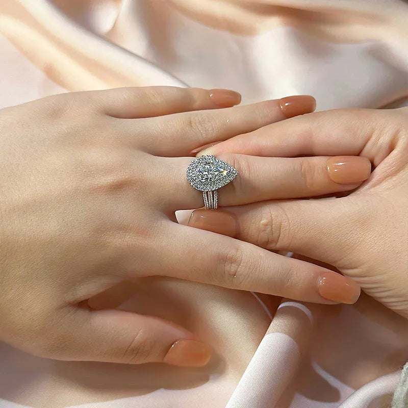 Refined Pear Cut 4.0ct Split Shank Engagement Ring In Sterling Silver