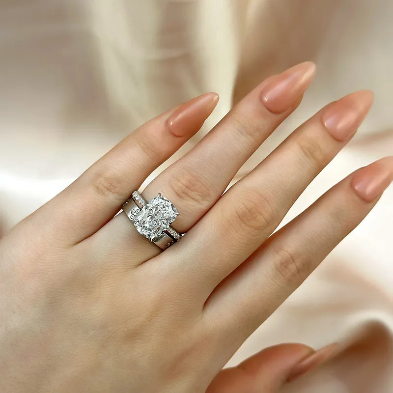 Lustrous Cushion Cut 6.5ct Hidden Halo 925 Sterling Silver Wedding Ring Set