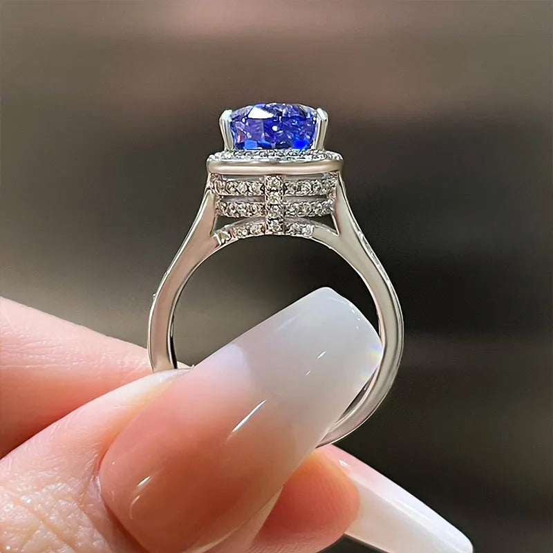 Polished Pear Cut 3.0ct Aquamarine Blue Pave Engagement Ring In Sterling Silver