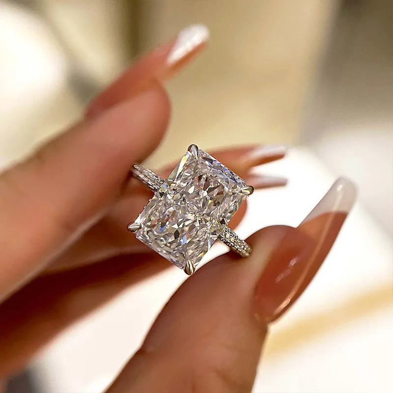 Luxurious Radiant Cut 7.0ct Hidden Halo Engagement Ring In Sterling Silver