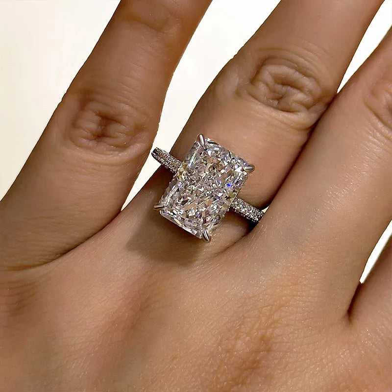 Luxurious Radiant Cut 7.0ct Hidden Halo Engagement Ring In Sterling Silver