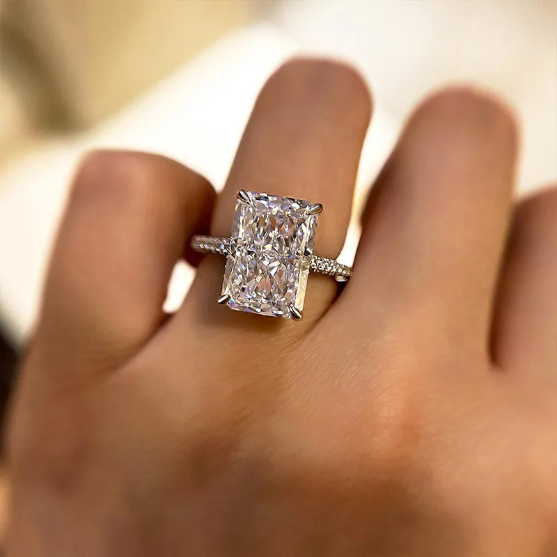 Luxurious Radiant Cut 7.0ct Hidden Halo Engagement Ring In Sterling Silver