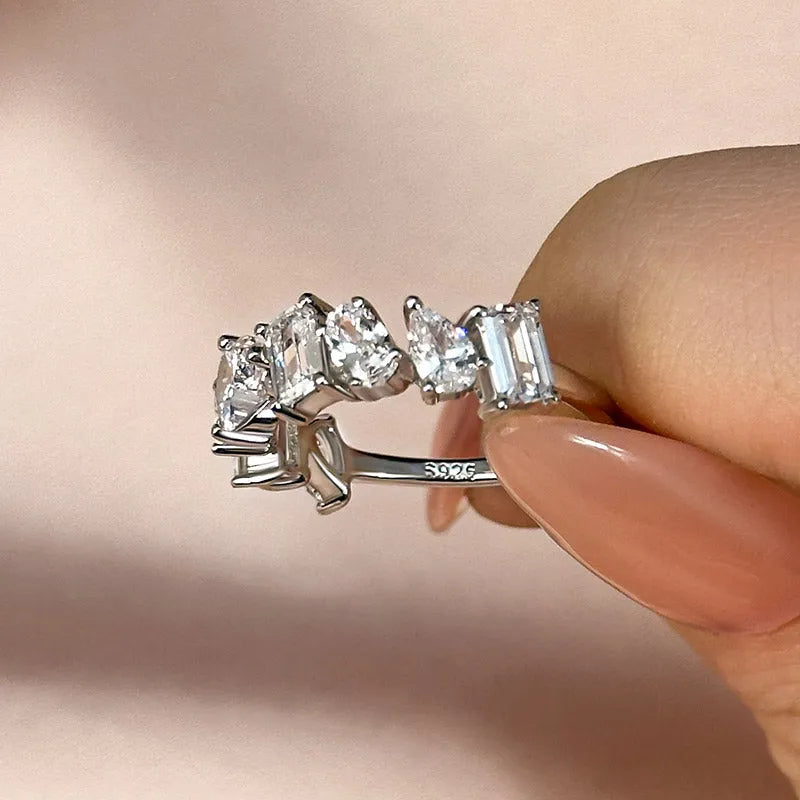 Sublime 925 Sterling Silver Emerald Cut/Oval Cut/Pear Cut Wedding Ring
