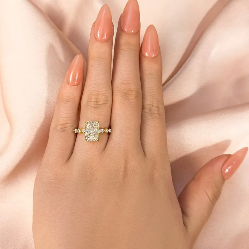 Lavish Radiant Cut 3.5ct Side Stone Engagement Ring In Sterling Silver