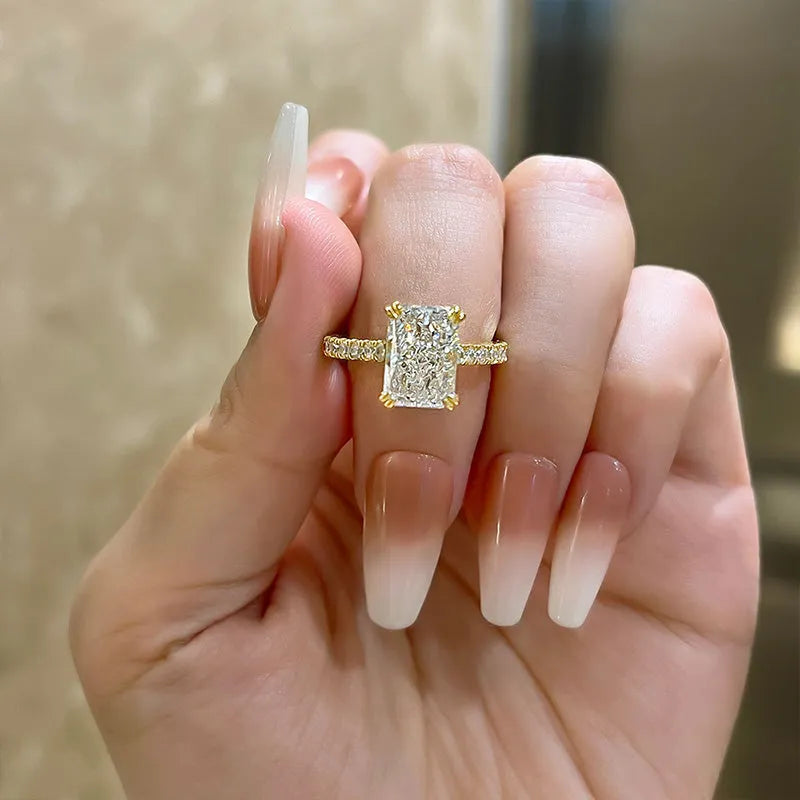 Enchanting Radiant Cut 3.5ct Hidden Halo Engagement Ring In Sterling Silver
