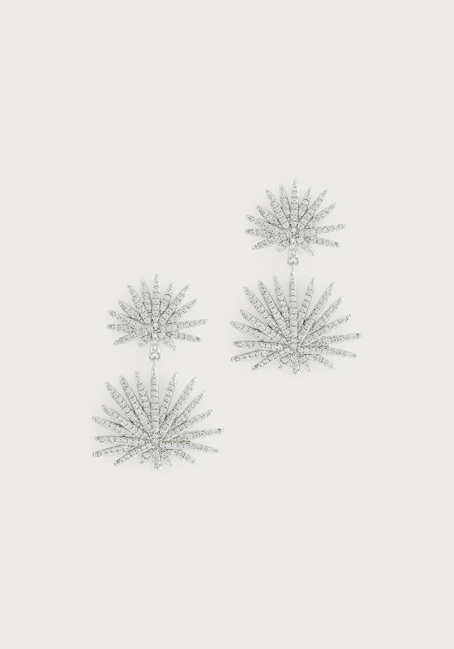 Palm Pave Double Fan Palm Earrings, Silver
