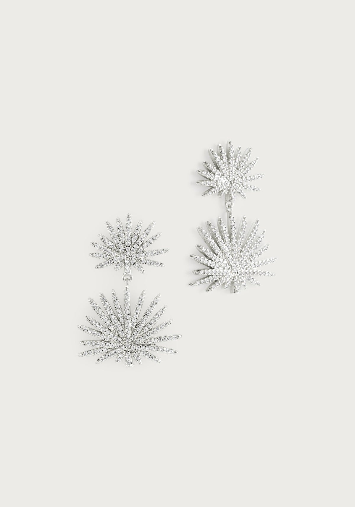 Palm Pave Double Fan Palm Earrings, Silver