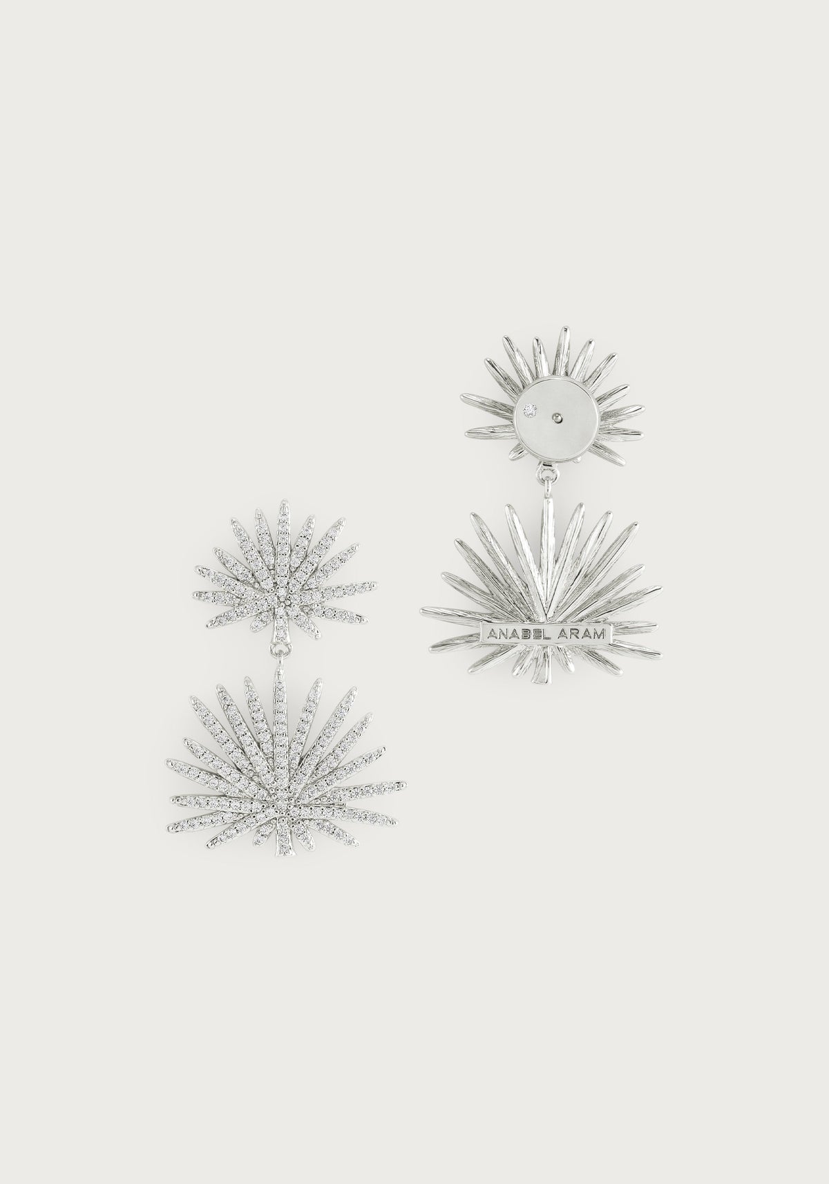 Palm Pave Double Fan Palm Earrings, Silver