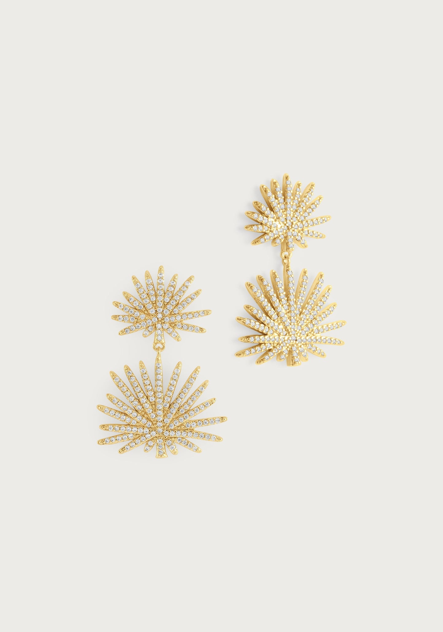 Palm Pave Double Fan Palm Earrings, Gold