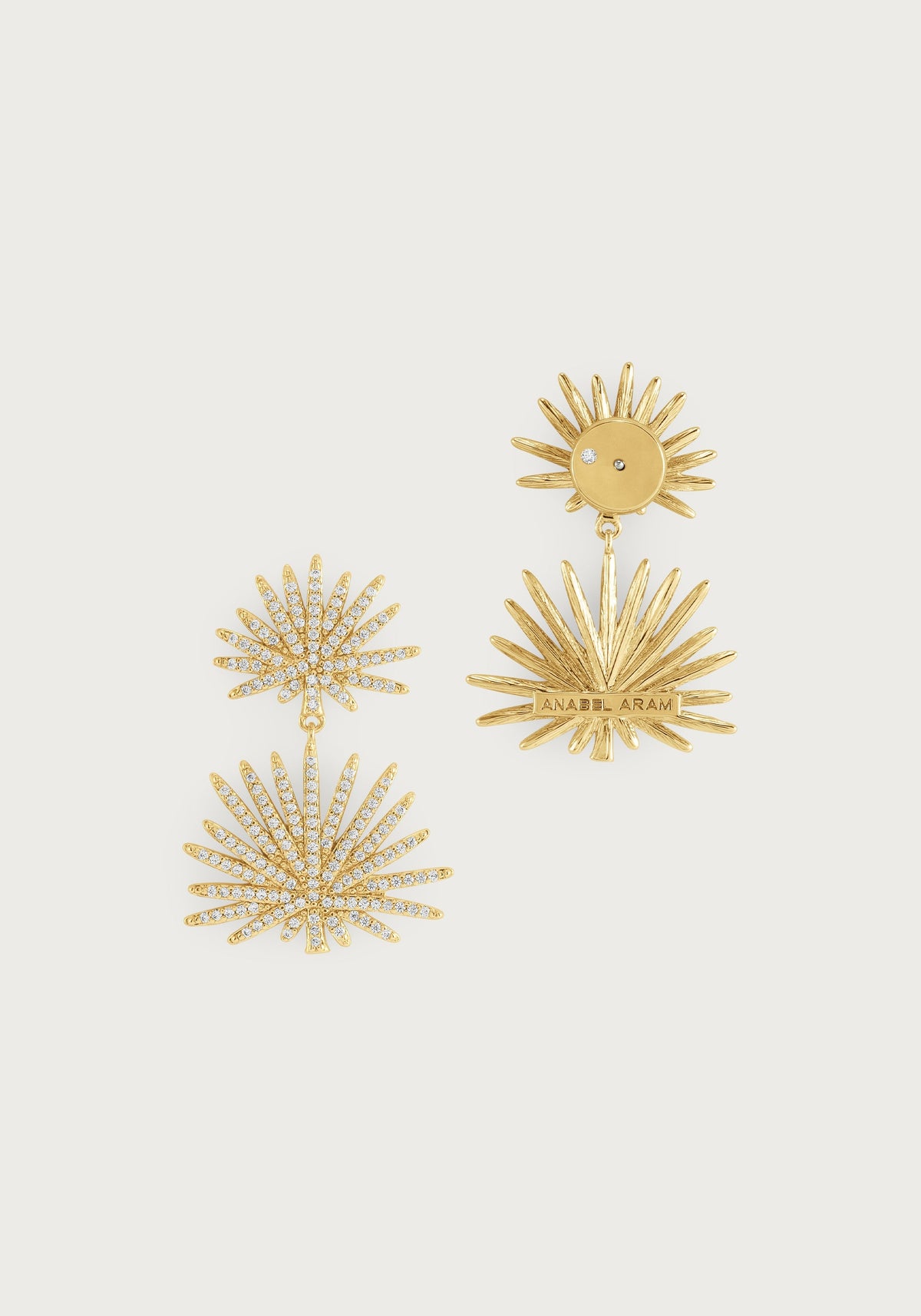 Palm Pave Double Fan Palm Earrings, Gold