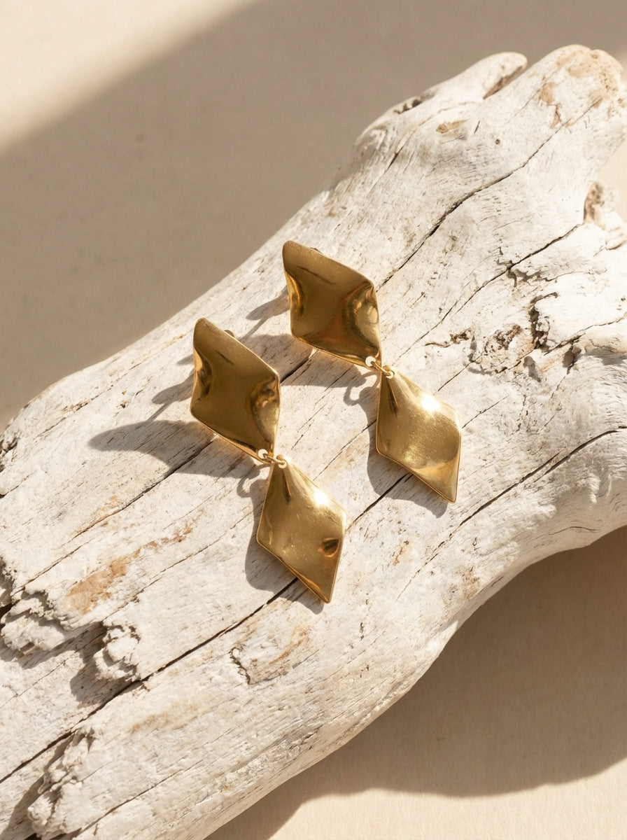 Boucles d'oreilles Lady Paris | Losange Oversized Dorées – Parisienne Chic