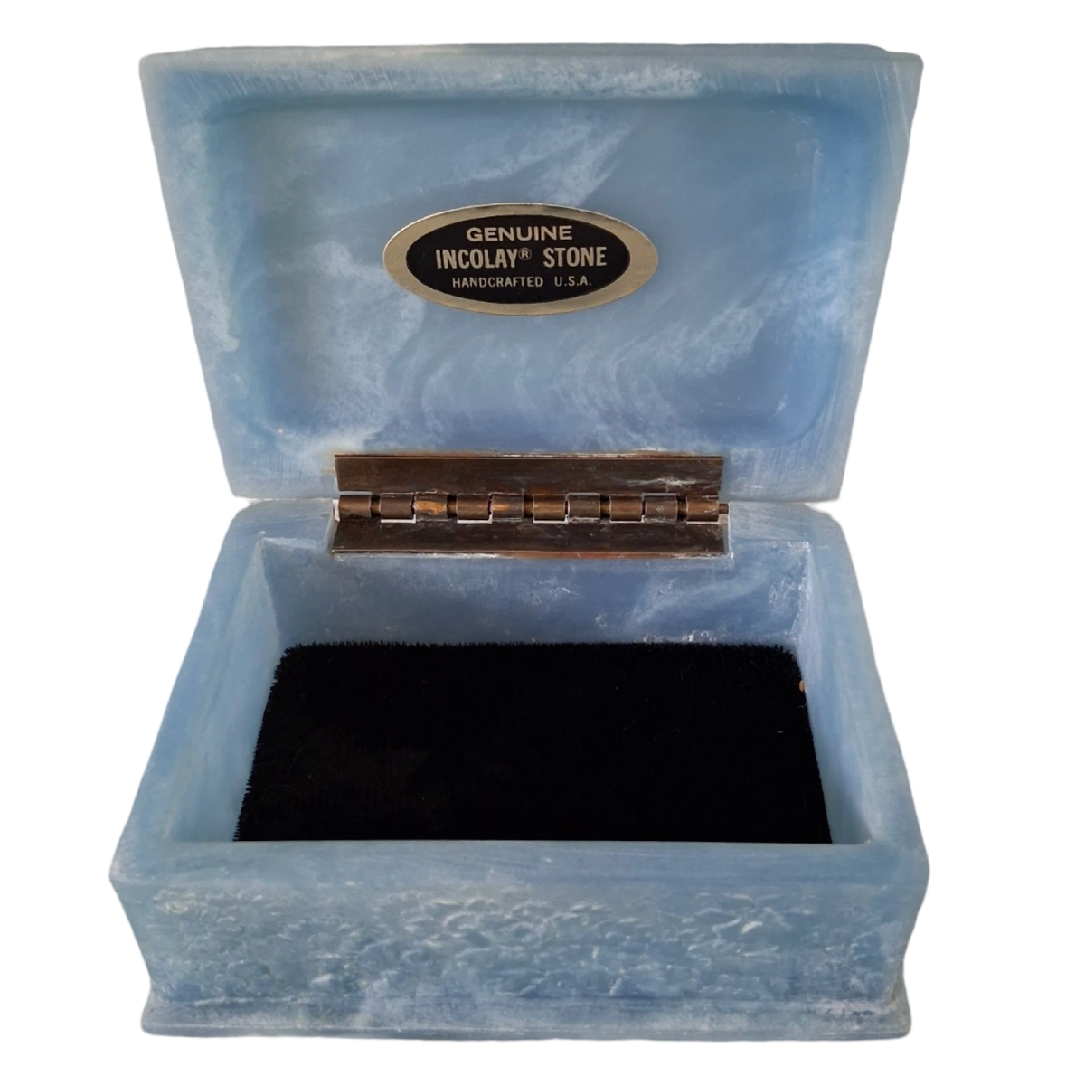 Vintage Blue Incolay Stone Floral Trinket Box