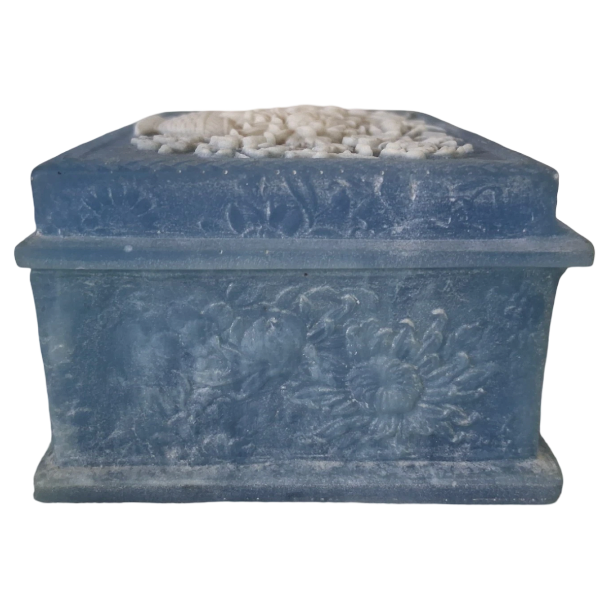 Vintage Blue Incolay Stone Floral Trinket Box